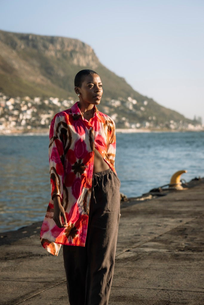 Cotton Printed Shirt Tunic in Fuchsia