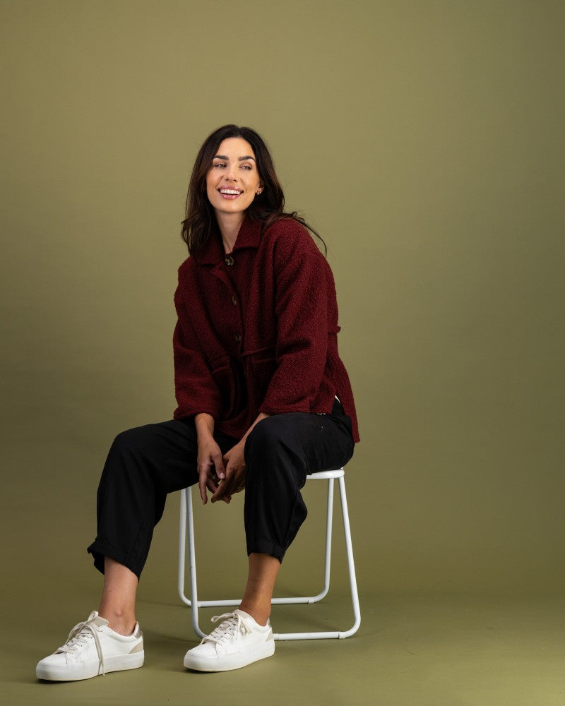 Panel Detail Jacket in Wine