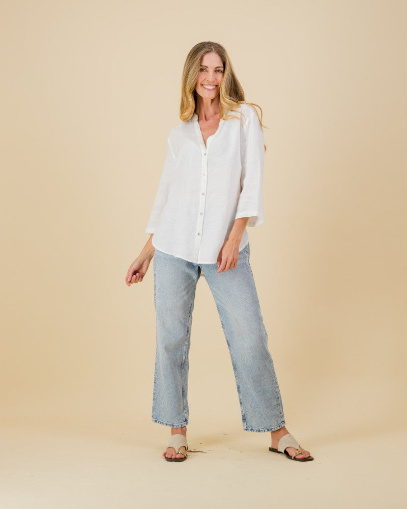 Linen Tunic Top in White