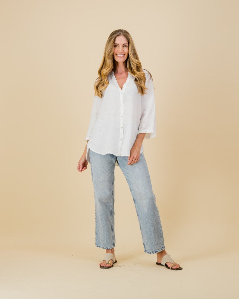 Linen Tunic Top in White