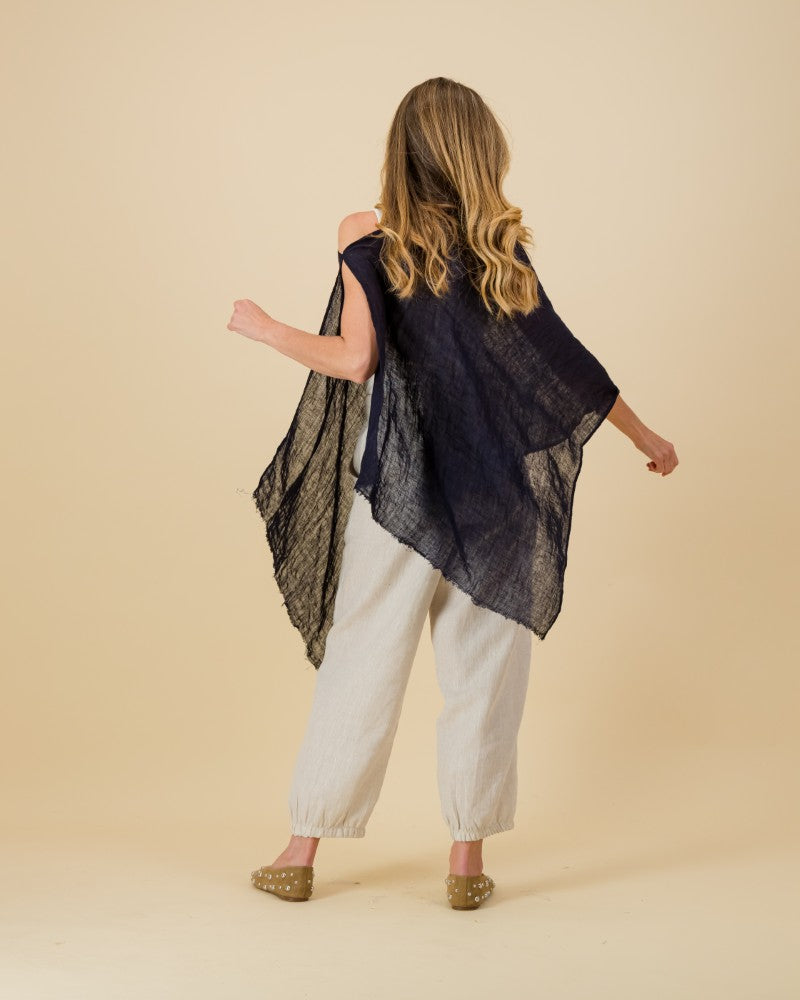 Linen Poncho in Black