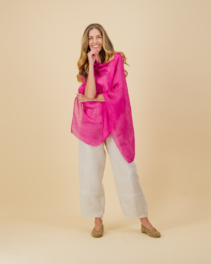 Linen Poncho in Fuchsia