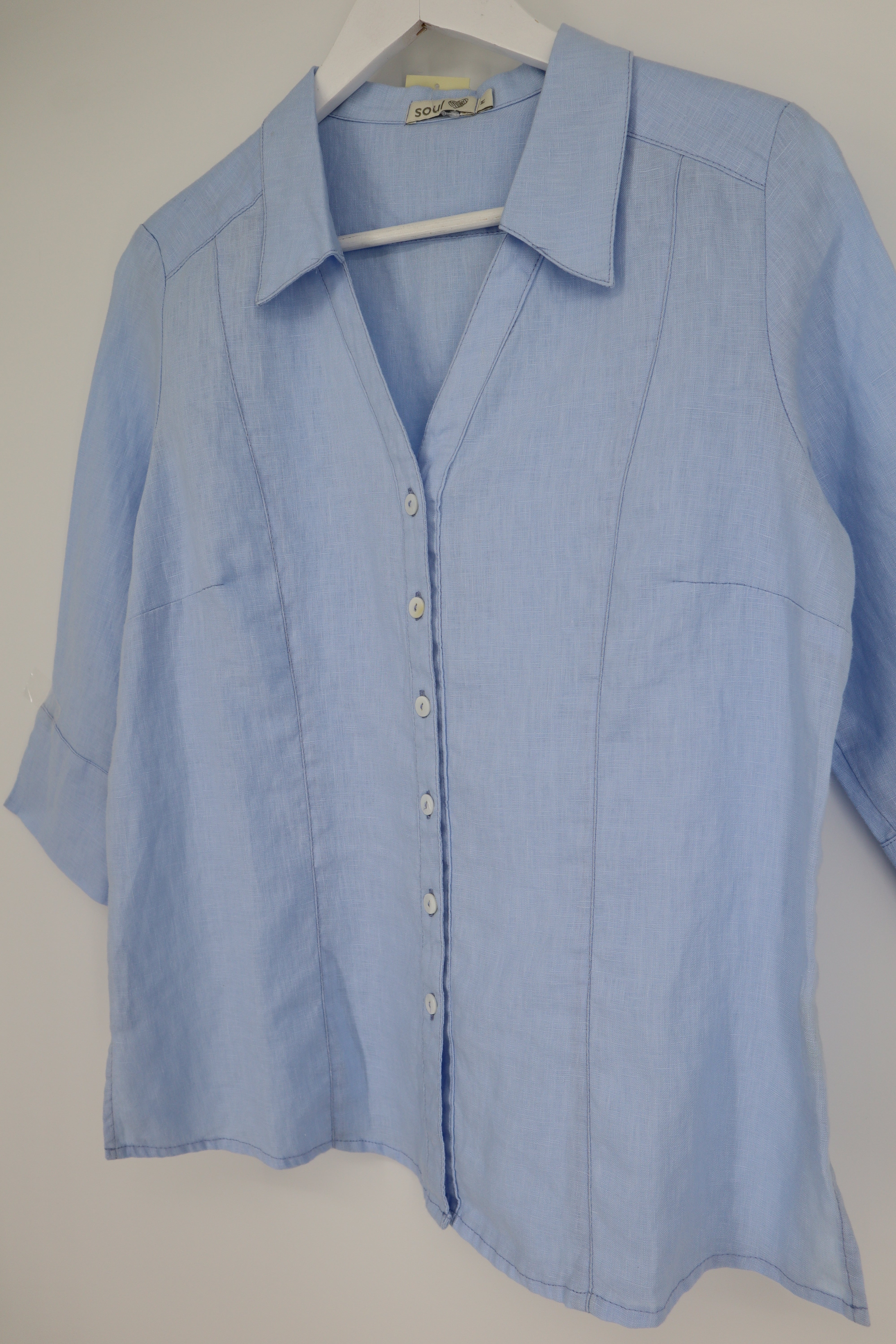 Linen Panel Button Down Shirt in Sky