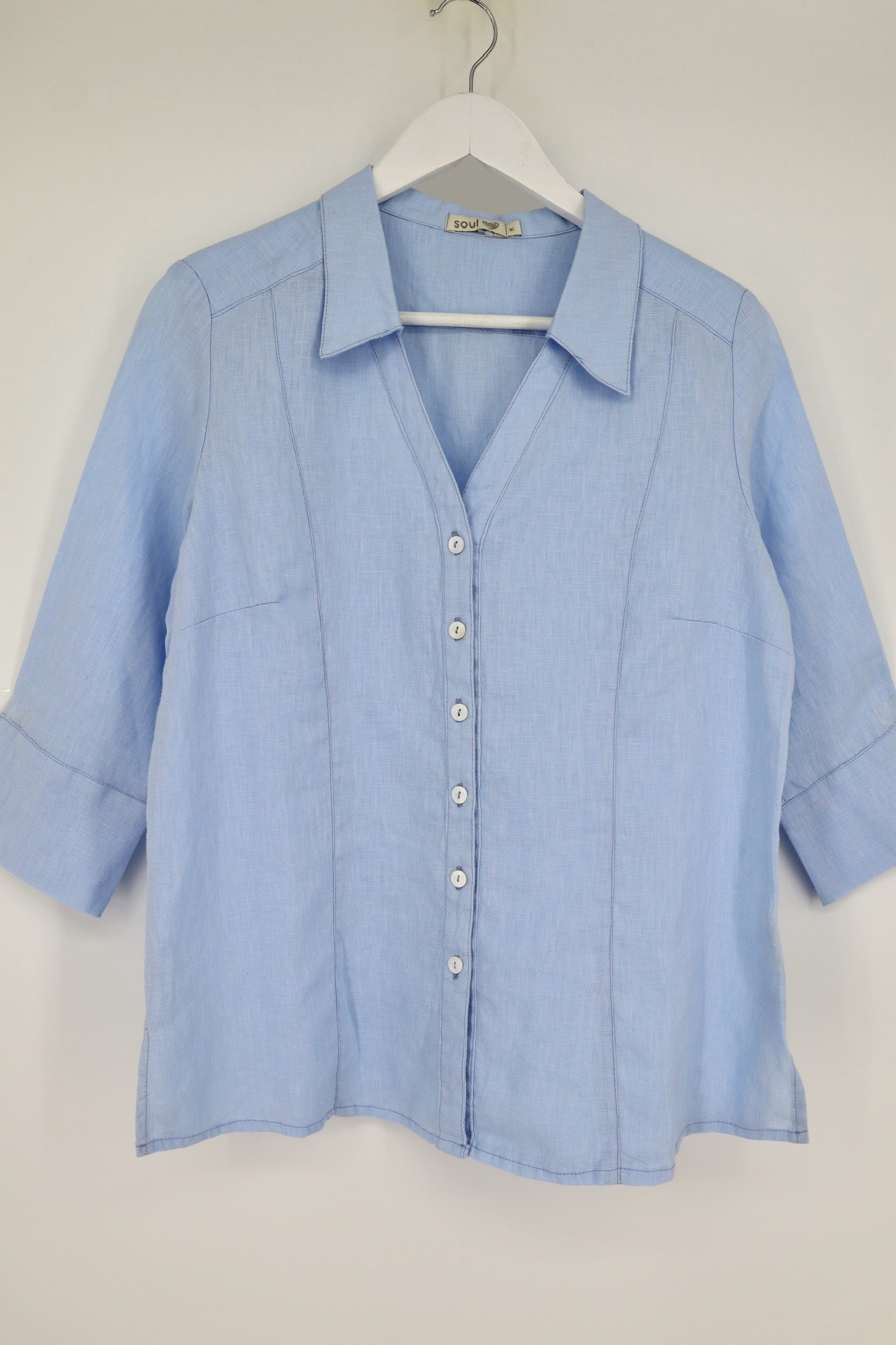 Linen Panel Button Down Shirt in Sky