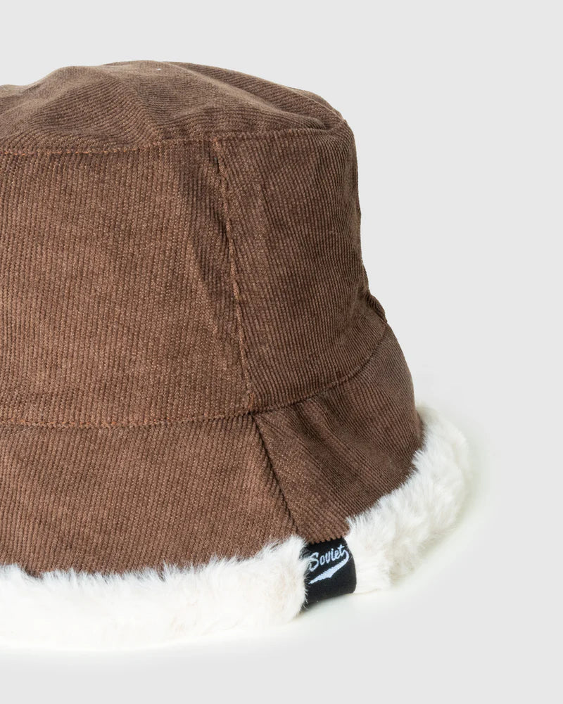 Liberty Corduroy/Fur Bucket Hat in Chocolate