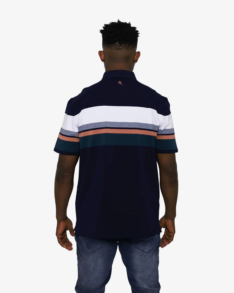 Nappa SS Stripe Golfer in Navy