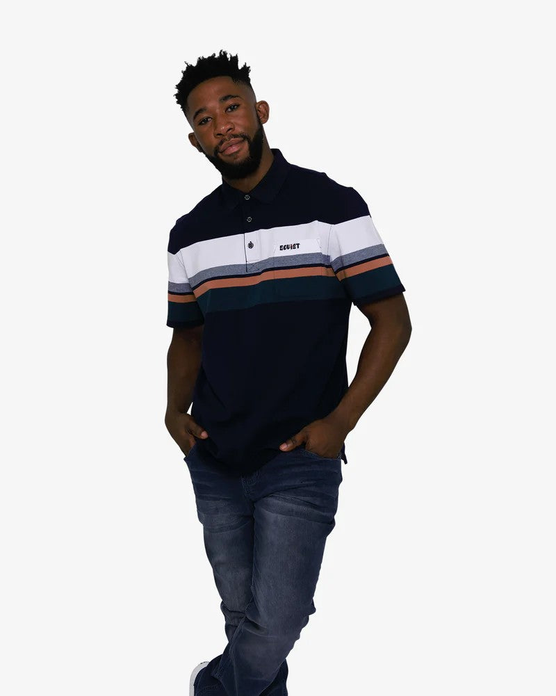 Nappa SS Stripe Golfer in Navy