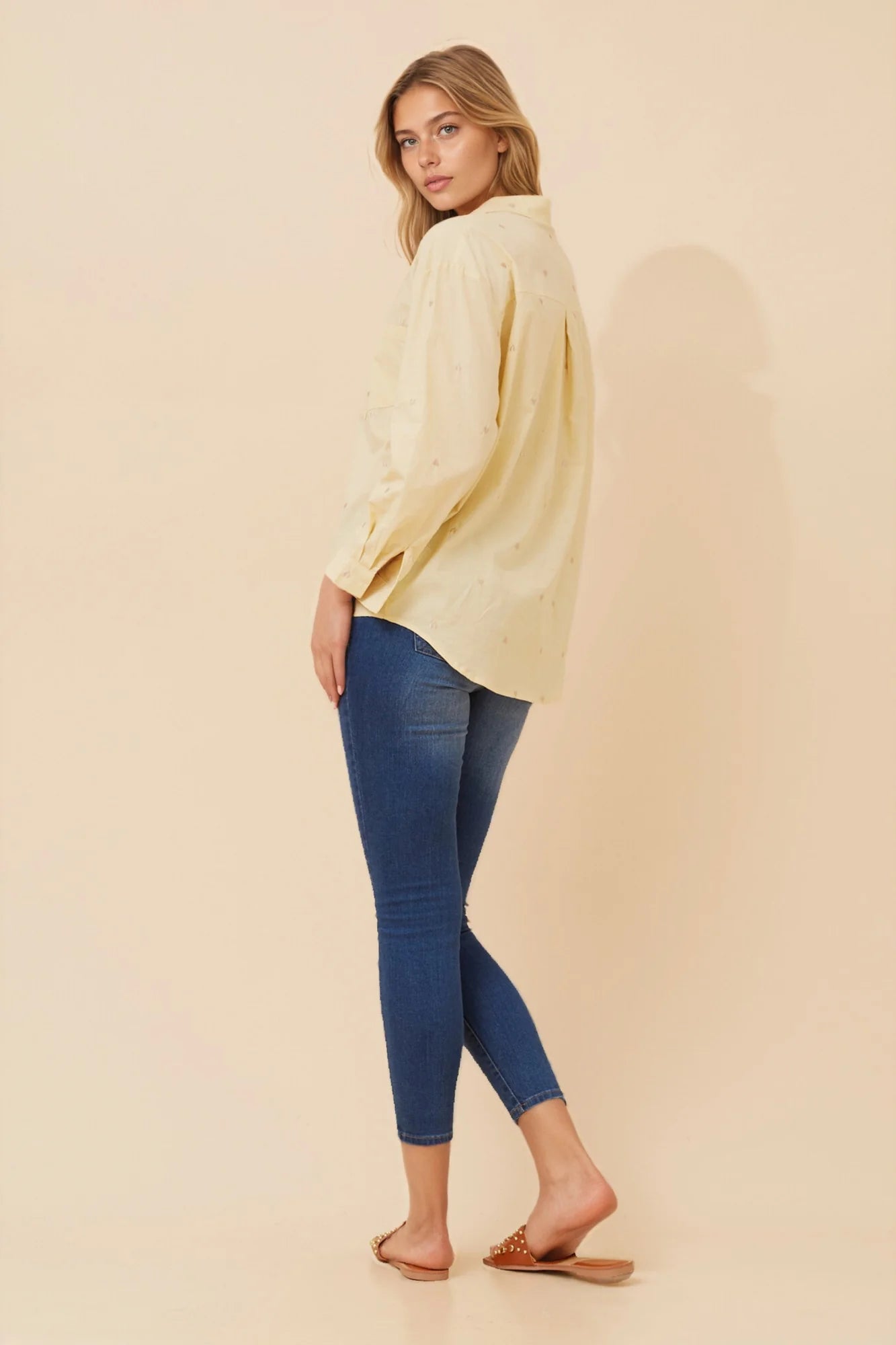 Boyfriend Heart Embroidered Shirt in Butter