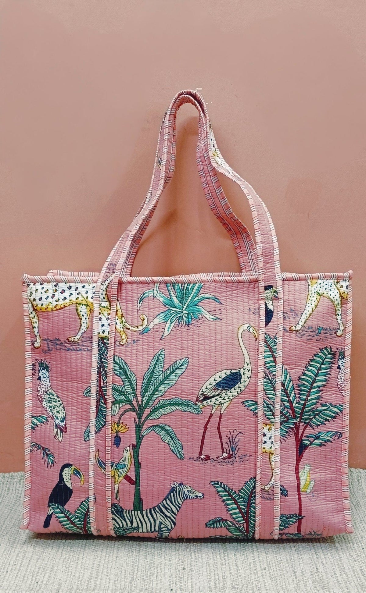 Cotton Boxy Bag in Peach Jungle Print