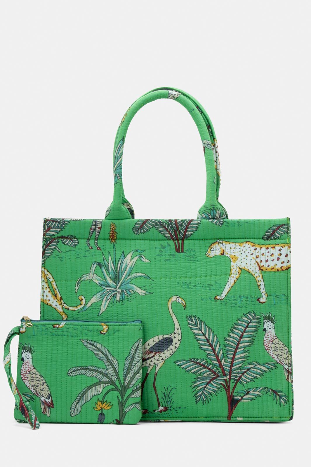 Cotton Boxy Bag in Green Jungle Print