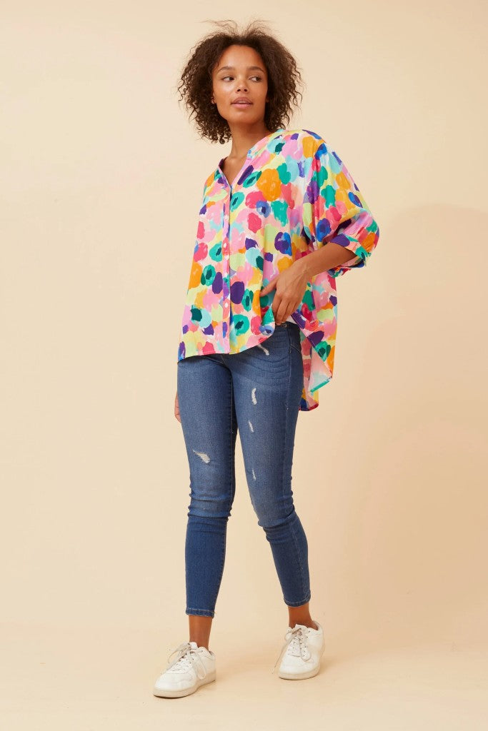 Oversized Mandarin Collar Blouse in Multicolour
