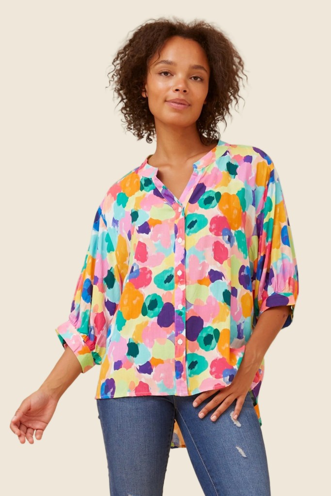 Oversized Mandarin Collar Blouse in Multicolour