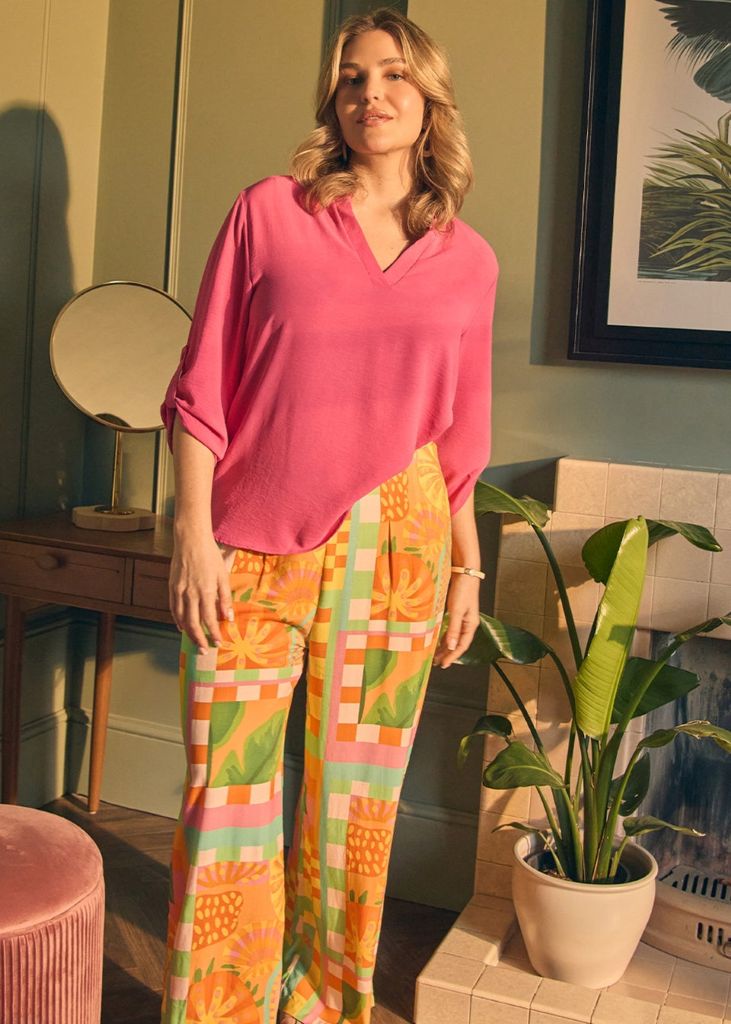 Tropical Tile Print Wide Leg Trousers