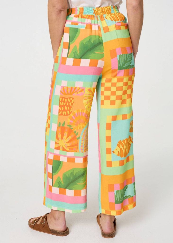 Tropical Tile Print Wide Leg Trousers