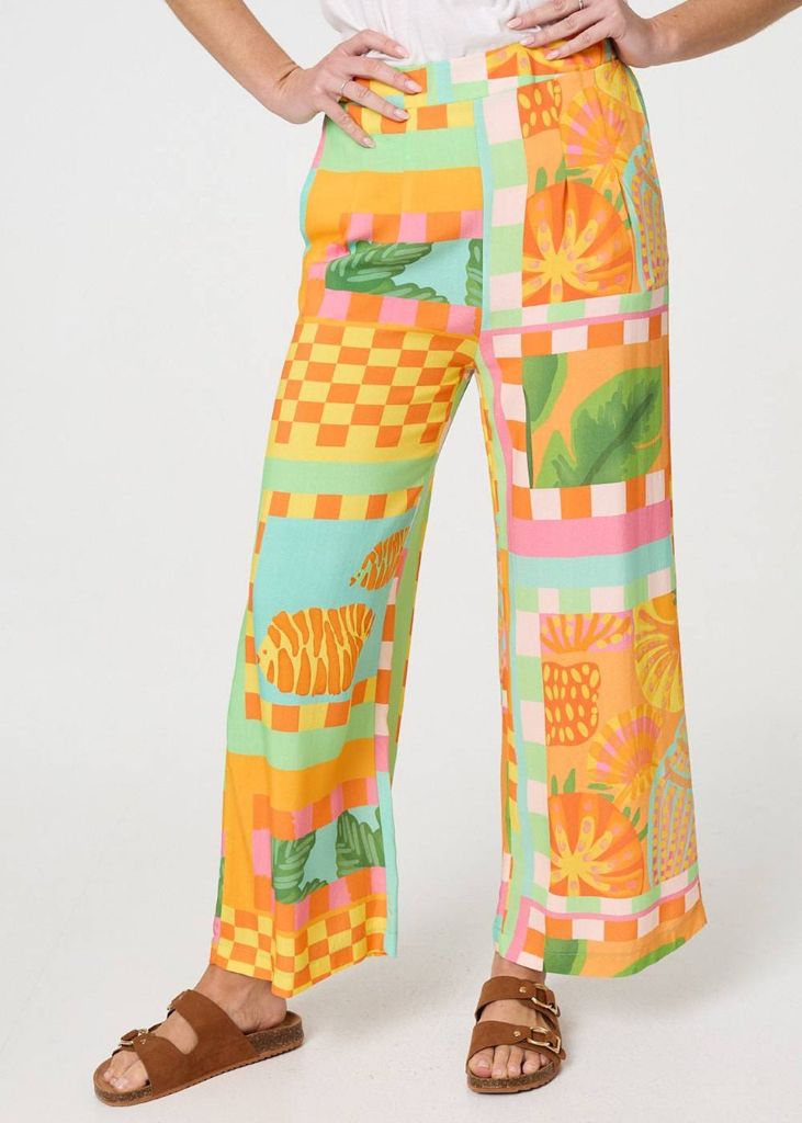 Tropical Tile Print Wide Leg Trousers