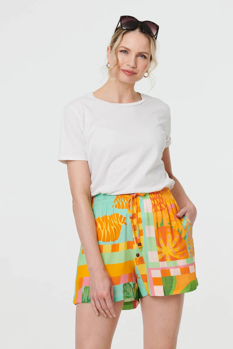 Patchwork Print Tie Waist Shorts