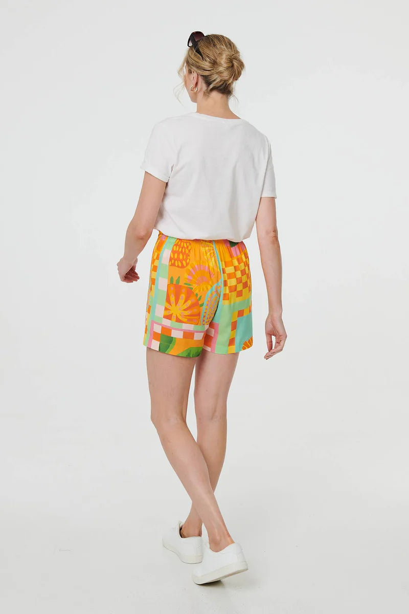 Patchwork Print Tie Waist Shorts