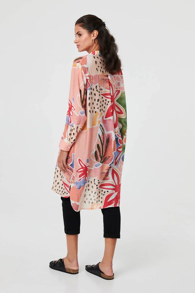 Abstract Longline Relaxed Shirt Dress in Pink