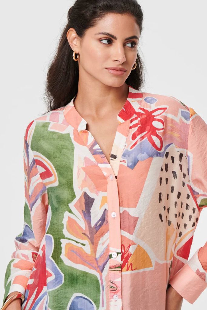 Abstract Longline Relaxed Shirt Dress in Pink