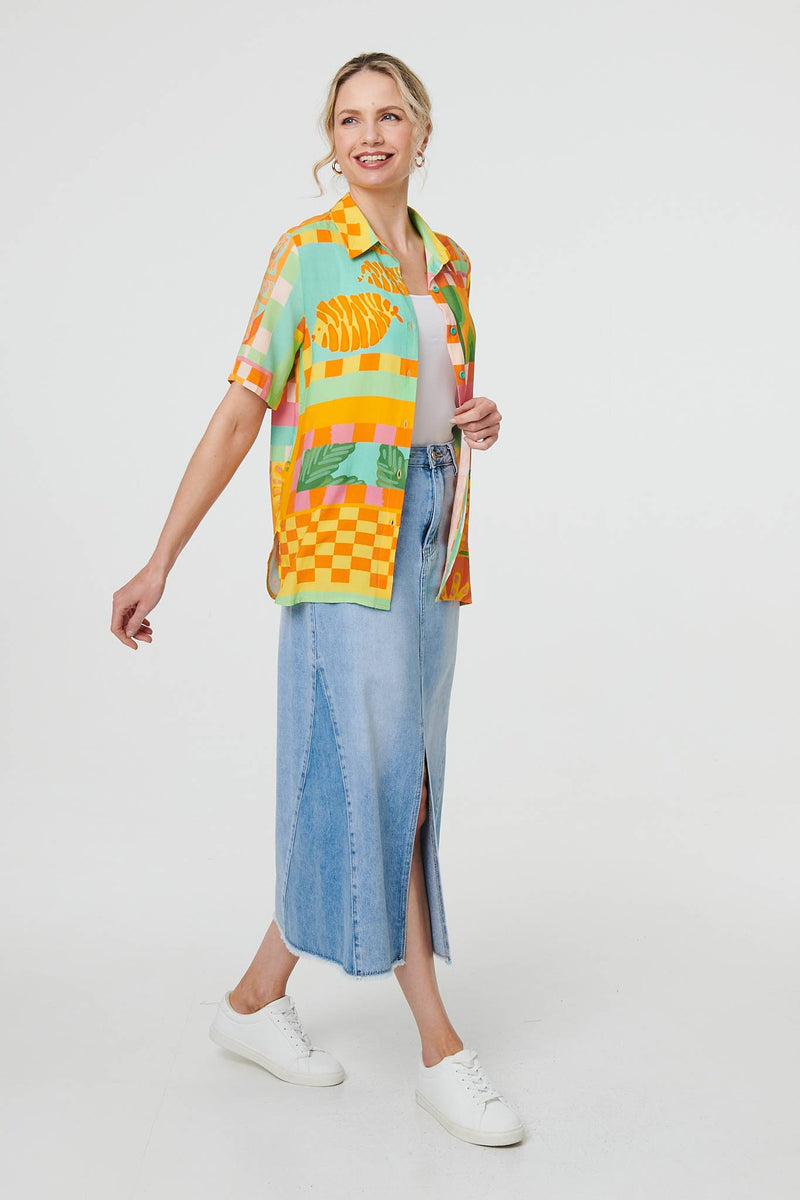 Patchwork Print Short Sleeve Boxy Shirt