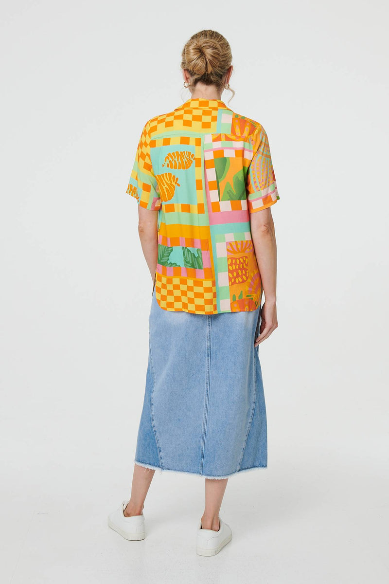 Patchwork Print Short Sleeve Boxy Shirt