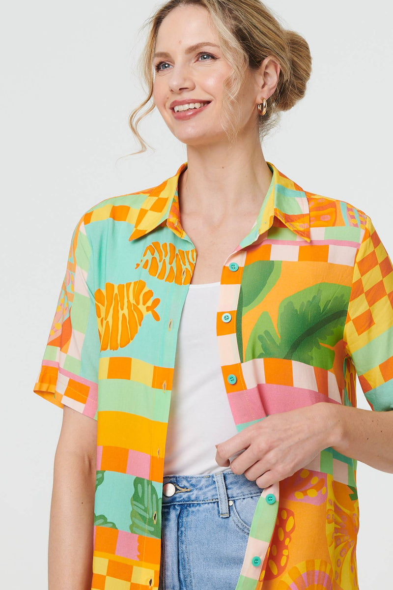 Patchwork Print Short Sleeve Boxy Shirt