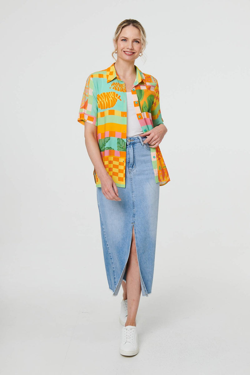 Patchwork Print Short Sleeve Boxy Shirt