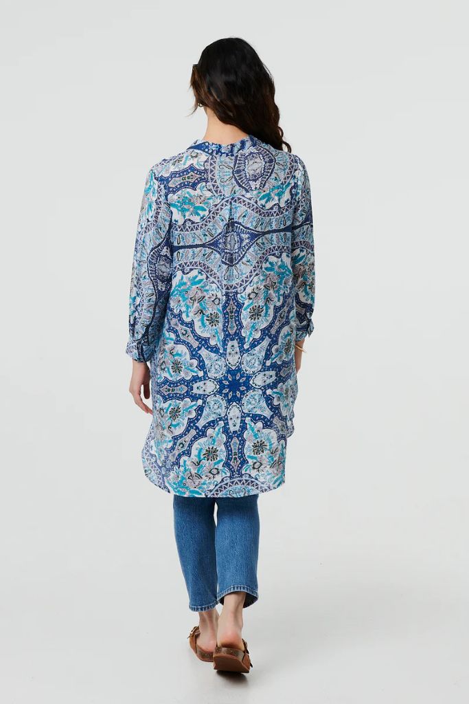 Paisley Long Sleeve Tunic Shirt in Blue