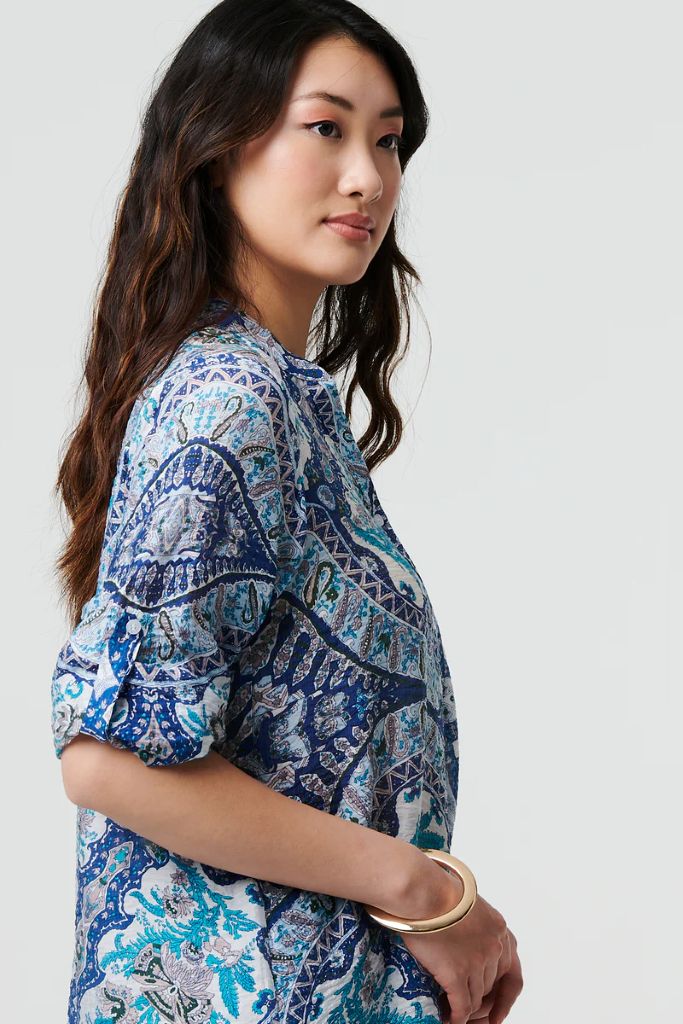 Paisley Long Sleeve Tunic Shirt in Blue