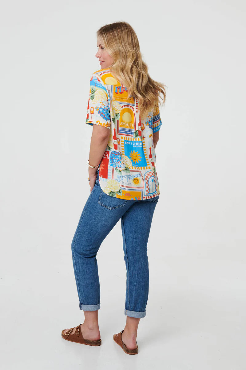 Printed Short Sleeve Curve Hem Shirt