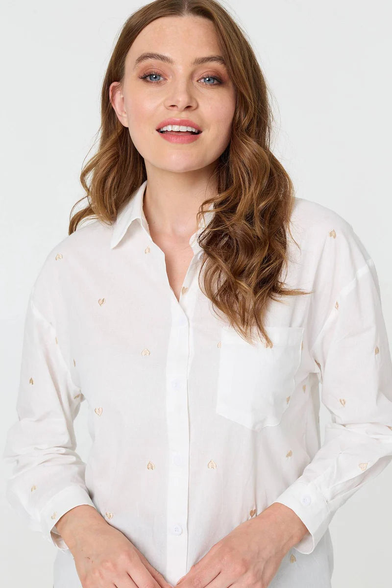 Boyfriend Heart Embroidered Shirt in White