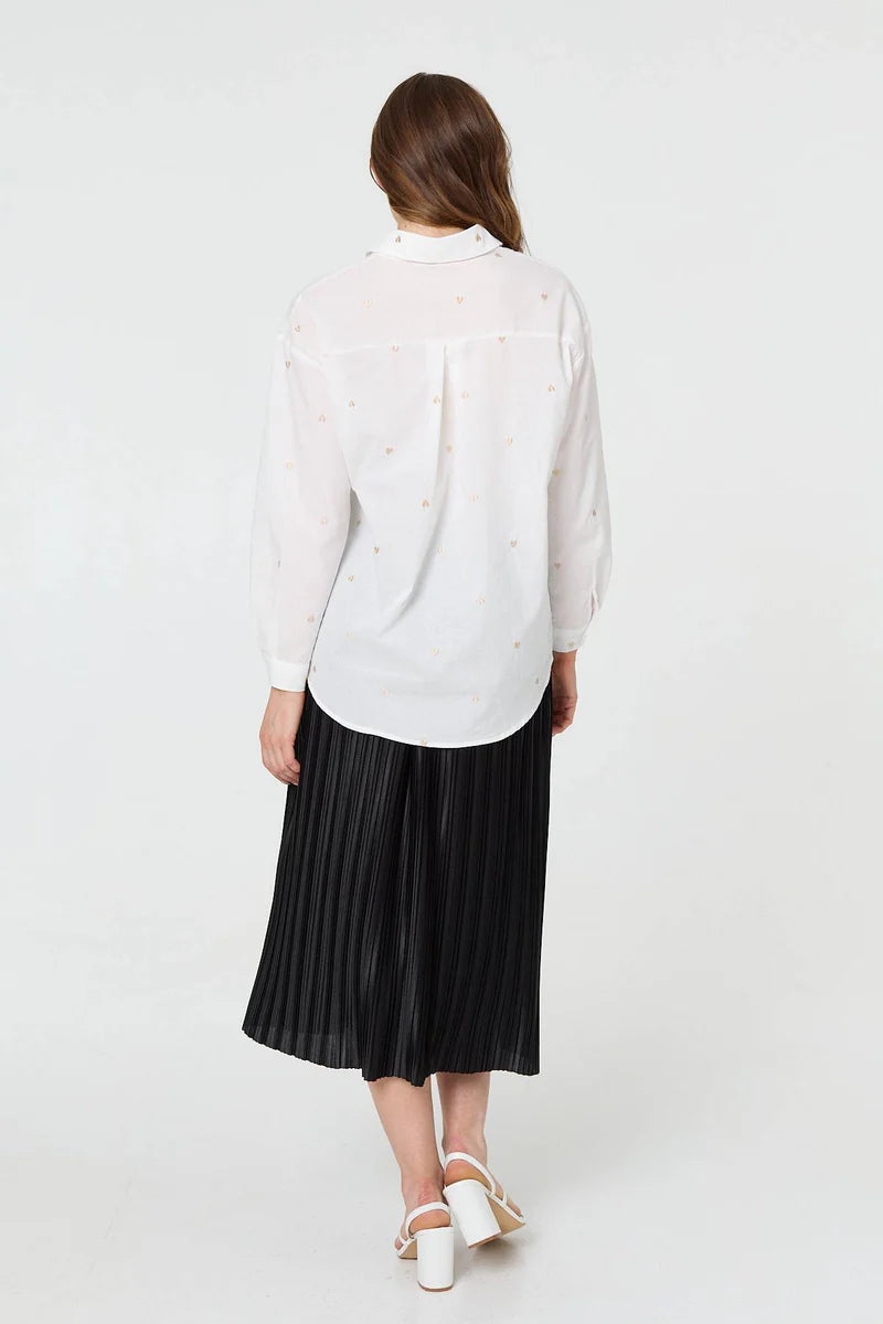 Boyfriend Heart Embroidered Shirt in White