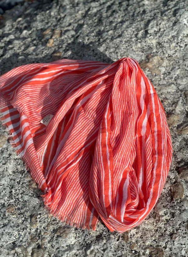 Capri Stripe Cotton Scarf in Aperol