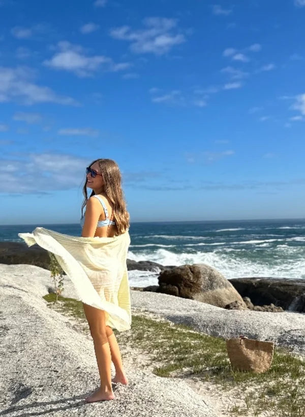 Capri Stripe Cotton Scarf in Limone