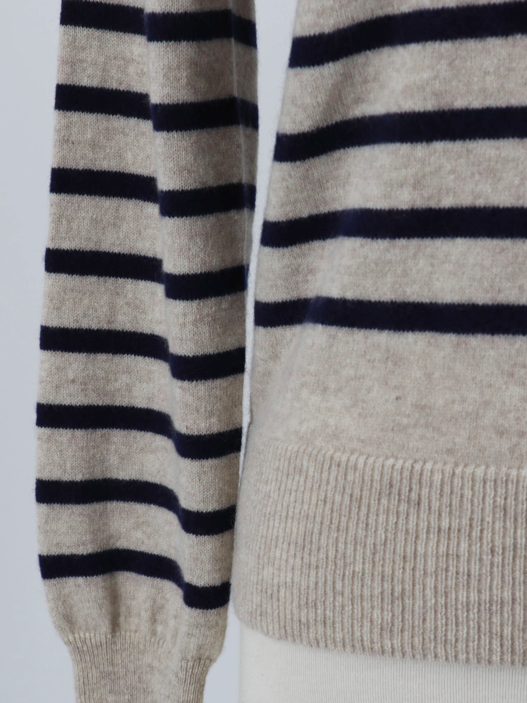Pure Cashmere Striped Raglan Sleeve Sweater in Toast