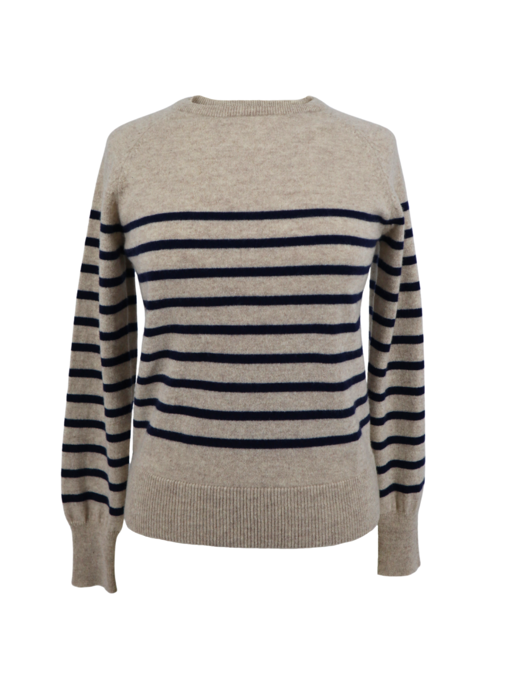 Pure Cashmere Striped Raglan Sleeve Sweater in Toast