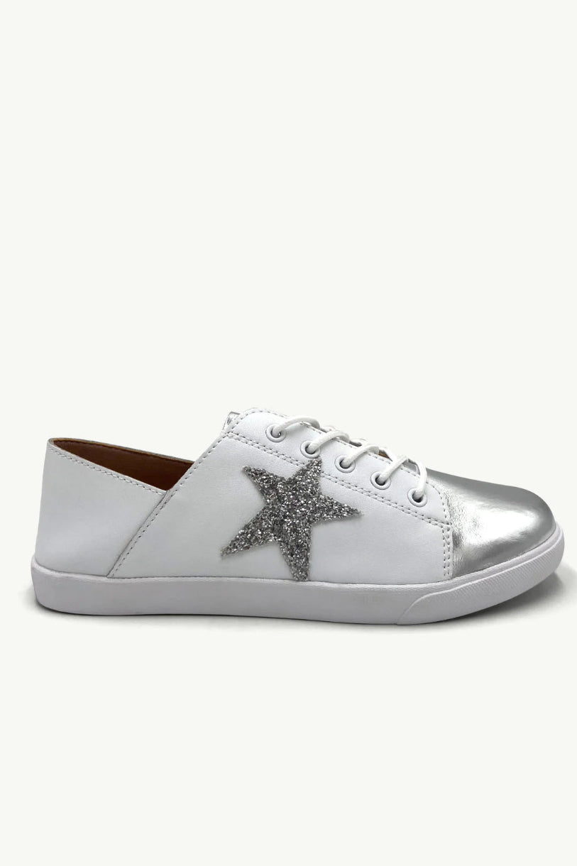Vicki Leather Sneaker in White / Glitter