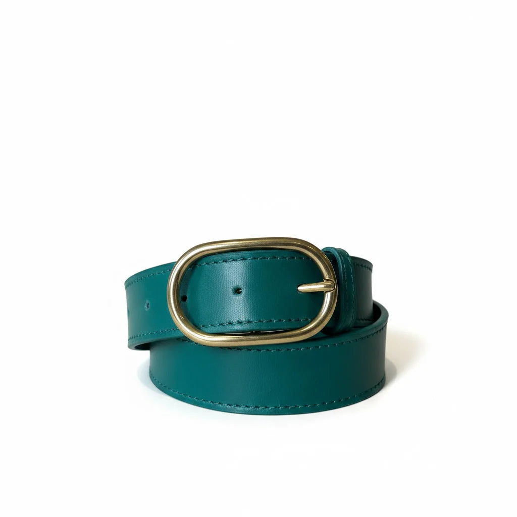 Oval Big Sis Leather Minimalist Belt in Stormy Green