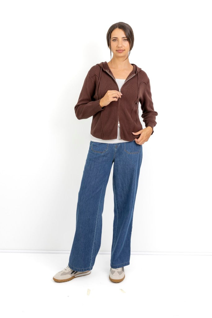 Whisler Zipper Styled Knit Hoody in Chocolate