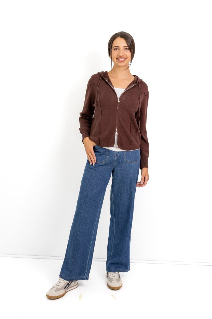 Whisler Zipper Styled Knit Hoody in Chocolate