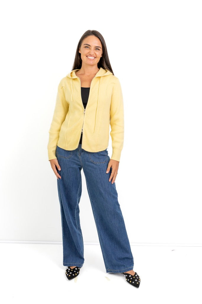 Whisler Zipper Styled Knit Hoody in Butter