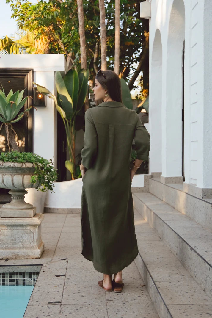 Horizon Dress in Olive Linen