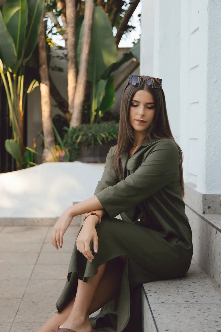 Horizon Dress in Olive Linen