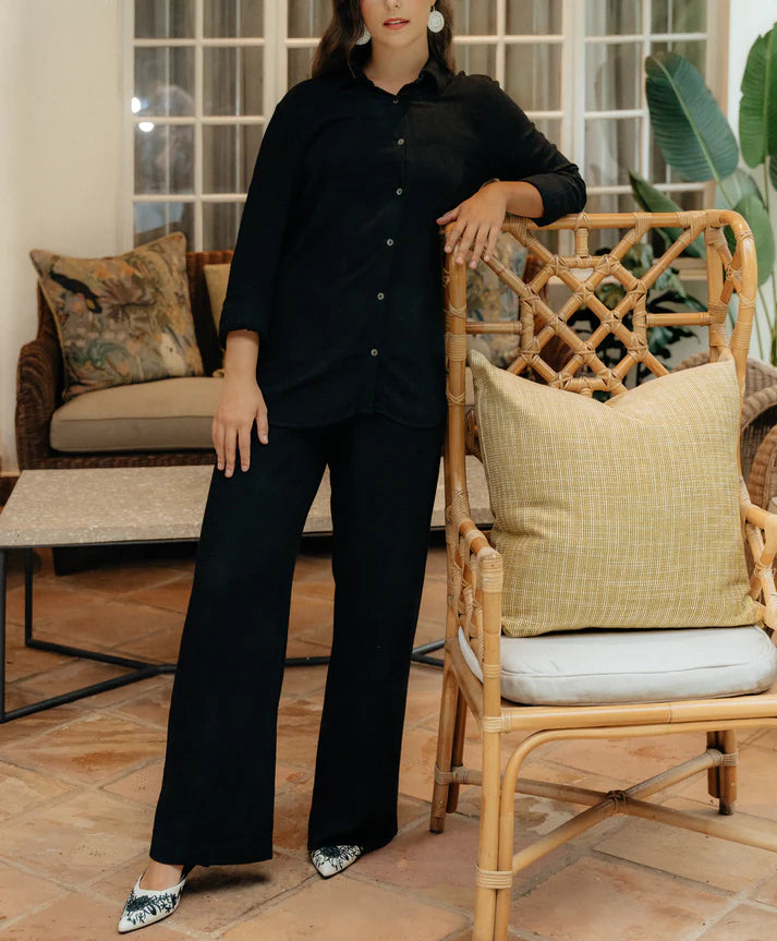 Rayon/Linen Riviera Pants in Black