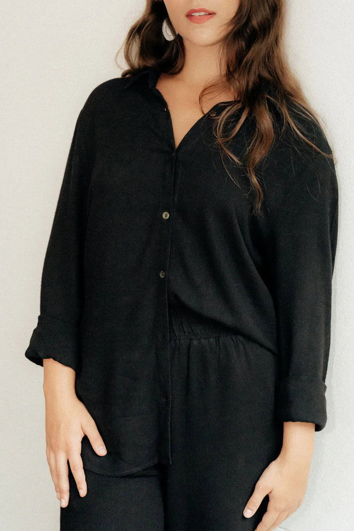 Rayon/Linen Riviera Pants in Black