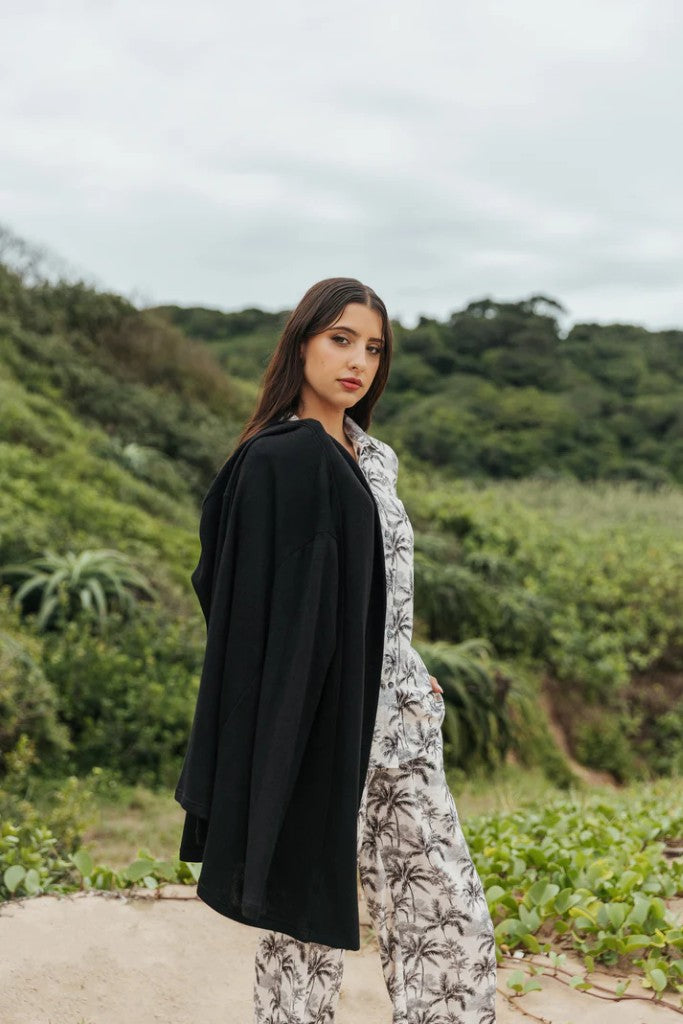 Roll Collar Knit Jacket in Black