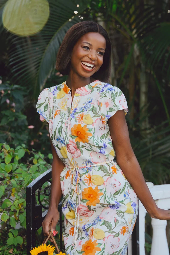 Sara Dress in Gardenia Linen Rayon