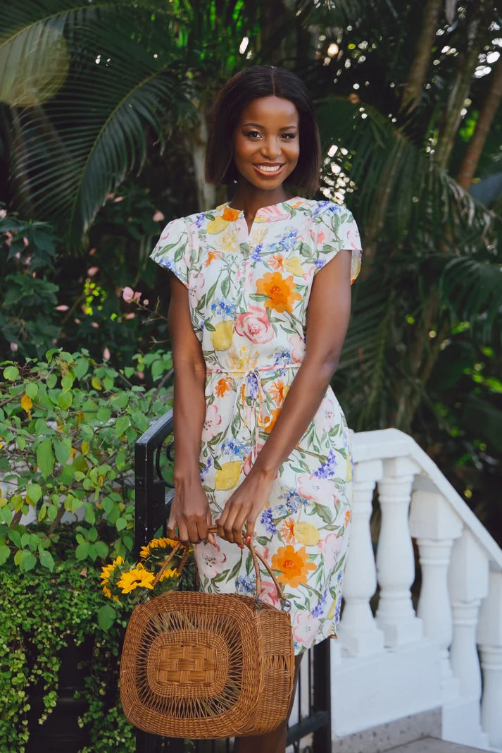 Sara Dress in Gardenia Linen Rayon