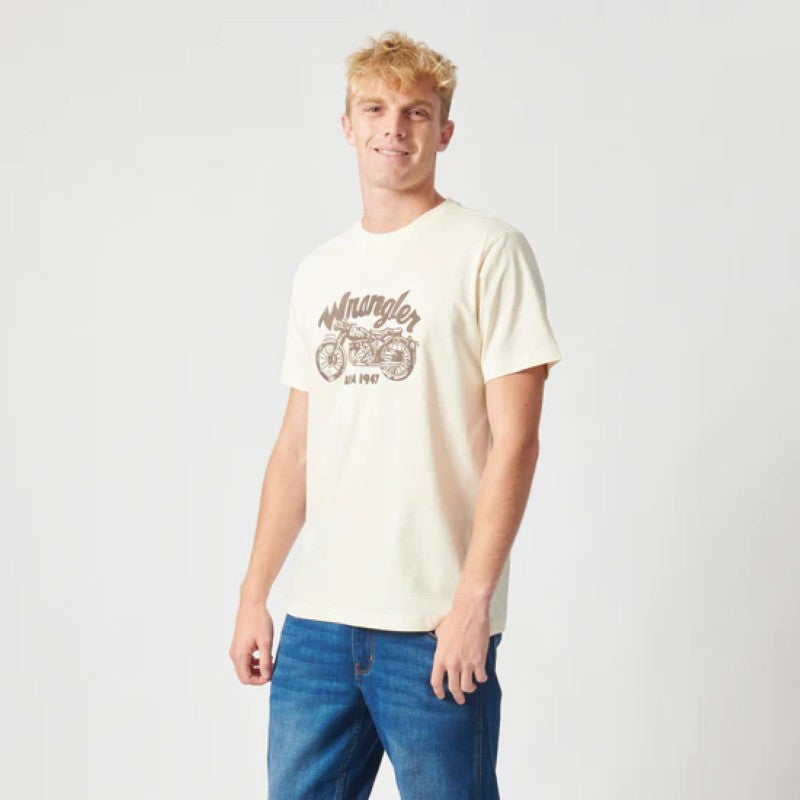 Wrangler Motor SS Tee in Vintage White