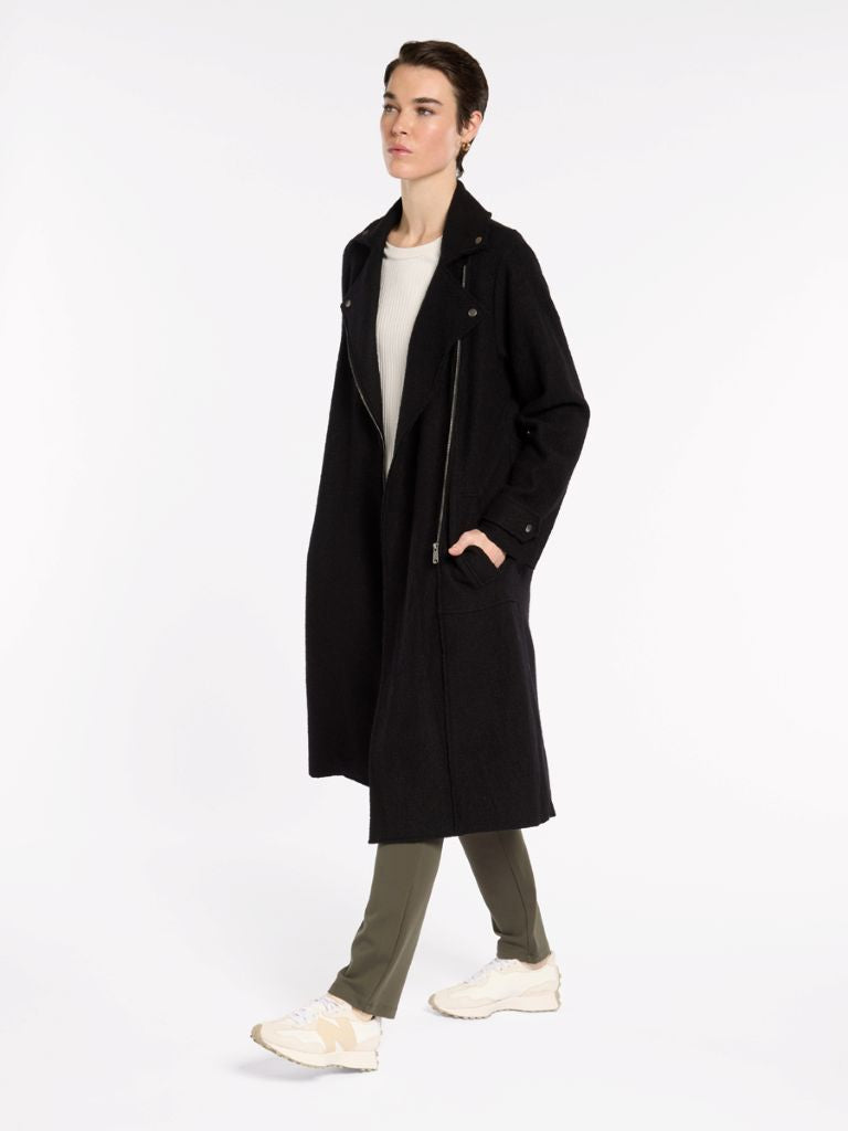 Boiled Wool Moto Coat in Black